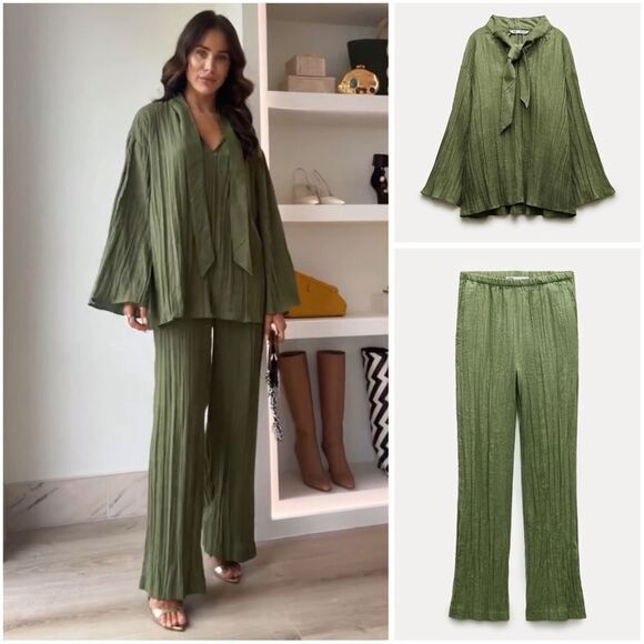 Zara Linen Blend Co-Ord Set New ZW Collection Green - Picture 4 of 8
